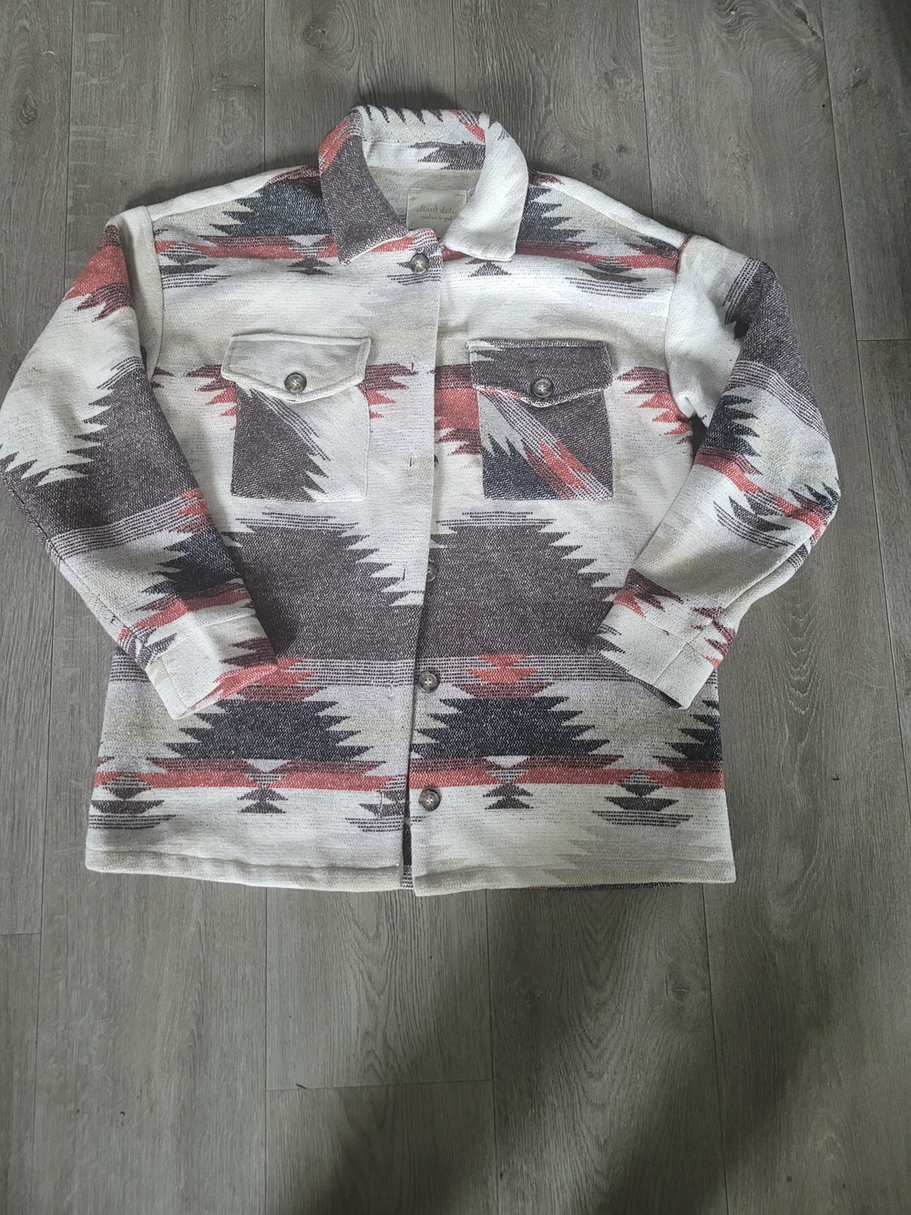 Aztec Print Button-Up Shacket - Cream, Gray & Rust